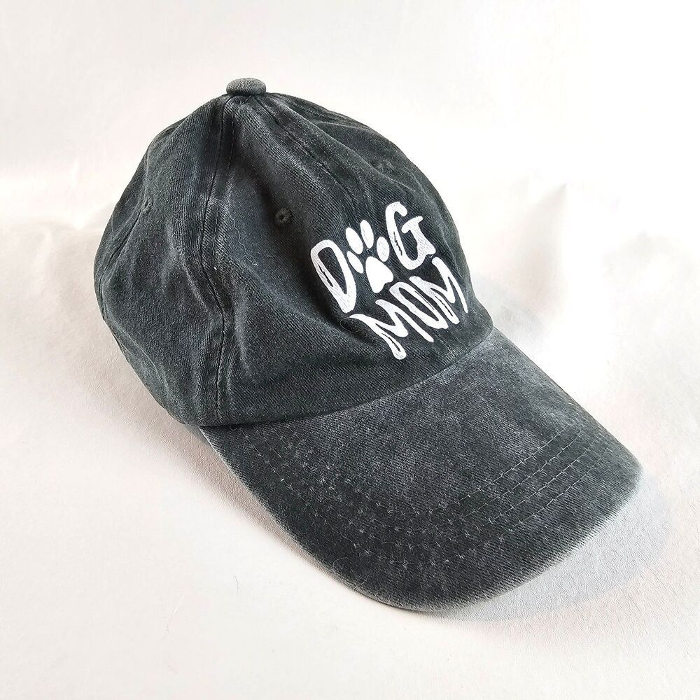 Dog Mom Baseball Cap Hat Gray Adjustable Strapback Embroidered Cotton Distressed